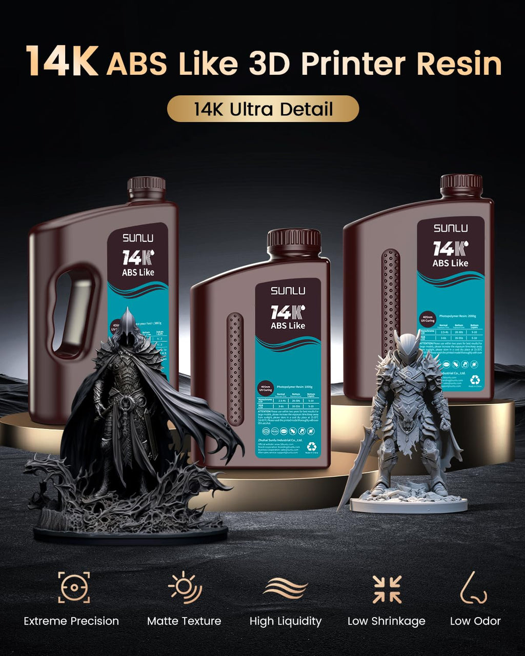 SUNLU ABS-Like 3D Printer Resin 2.0, 14K 3D Resin, Superior Precision, for Detail Printing Miniatures, Smooth Matte Surface, Suit for most LCD Printer, 405nm UV Curing Photopolymer 3D Resin, 2KG, Grey