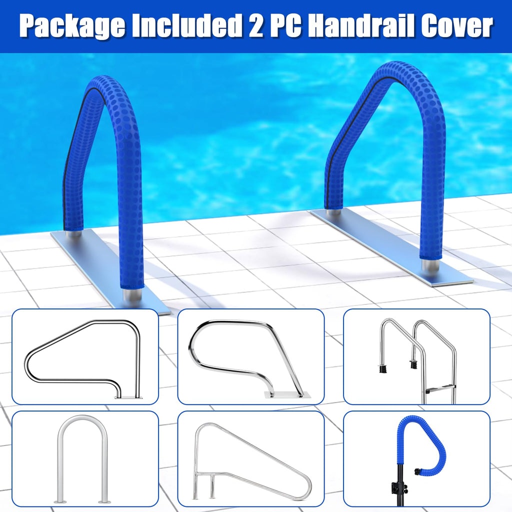 Pool Handrail Covers with Zippers 4 6 8 10 Ft Inground Swimming Pools Hand Rail Cover, Anti-Slip Cool Touch Heat Resistant, Blue, Non Slip Swim Pool Railing Ladder Stair Handle Grip (6 Feet 2 Pcs)