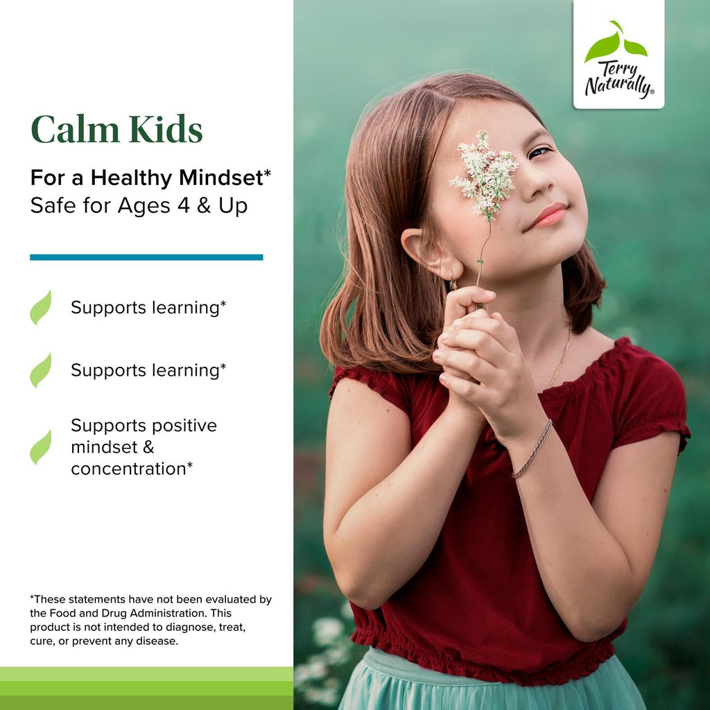 Terry Naturally Calm Kids - Calm Child Supplement - Brain Health for Focus, Memory & Concentration - Attention Supplement for Kids - Support Learning & Concentration - 60 Capsules