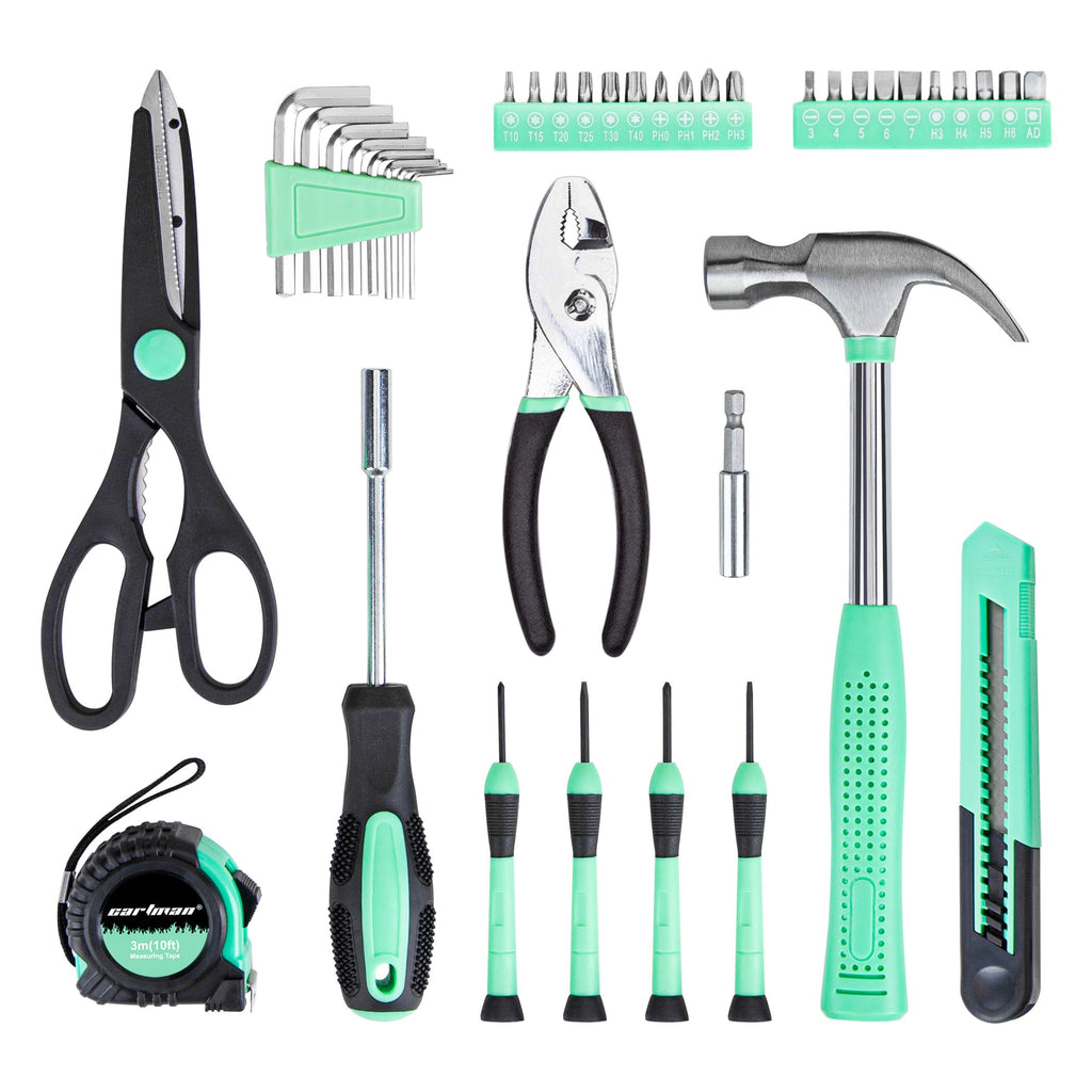 CARTMAN 39-Piece Home Tool Set Kit, Essential Household Hand Tools with Plastic Storage Case, Green