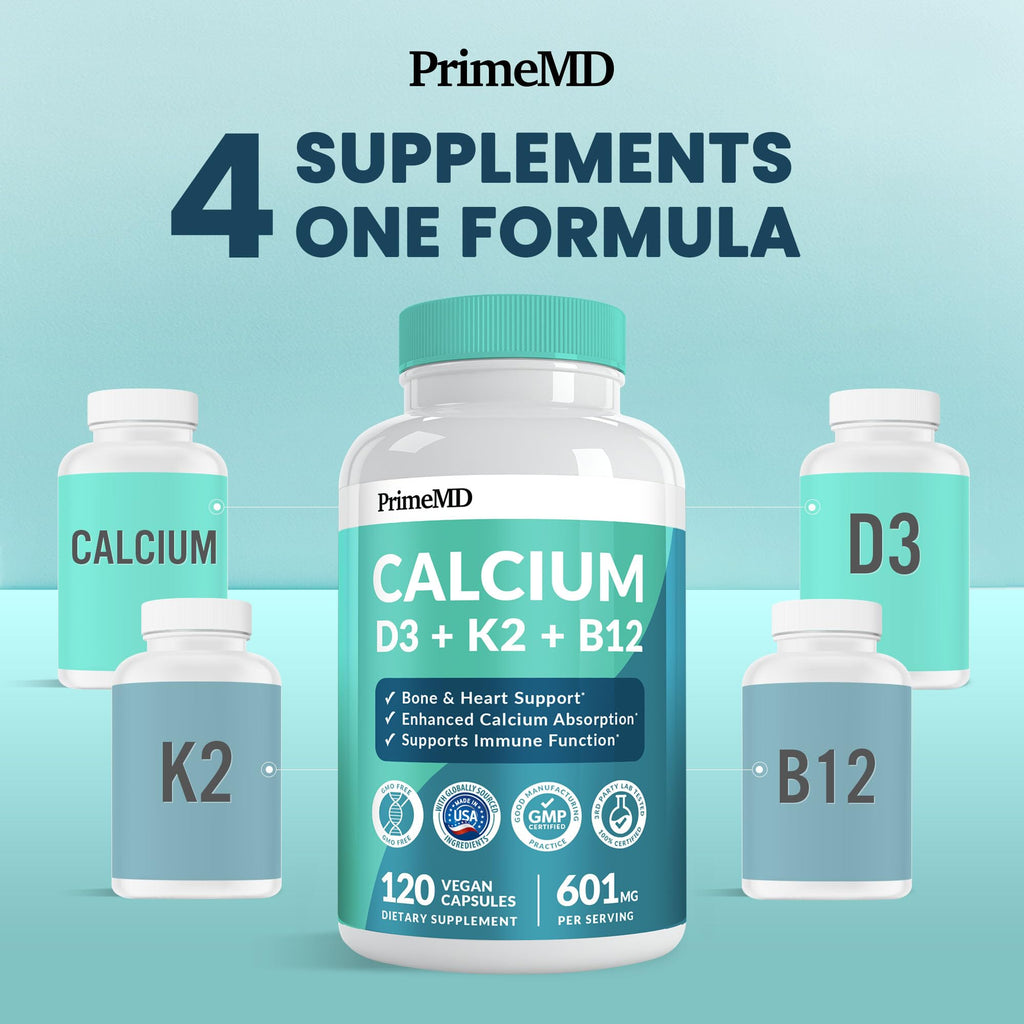 4-in-1 Calcium Supplements for Women and Men - Calcium with Vitamin D3 K2 5000 IU Supplement, 601mg per Serving for Heart, Bones & Body Defenses - Gluten-Free, Vegan-Friendly (240 ct)