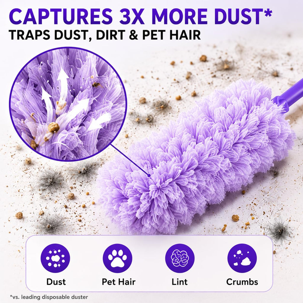 Macroto 30 Count 360°Heavy Duty Duster Refills(for Swiffer), Multisurface Duster Refills Only, Unscented Disposable for Cleaning with 4X Microfibers for Electronics, Furniture, Blinds, Ceiling Fans