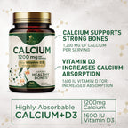 Calcium 1200 mg with Vitamin D3 - Bone Health Supplement, Vitamin D & Calcium Supplements for Women & Men - Bone Strength, Teeth & Immune Support, Nature's Calcium Pills, Bottled in USA - 240 Tablets