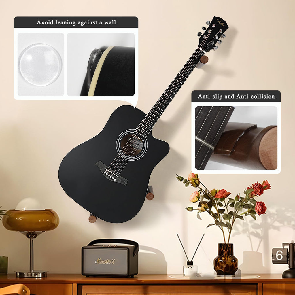 DAZZLIFE Horizontal Guitar Wall Hanger for Acoustic Electric Bass Ukulele Banjo (Brown)