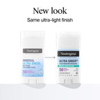 Neutrogena Ultra Sheer Dry Touch SPF 50 Mineral Sunscreen Stick for Sensitive Skin, Zinc Oxide, Body & Face Sunscreen with Vitamin E, No White Residue & Vegan, 1.5 oz