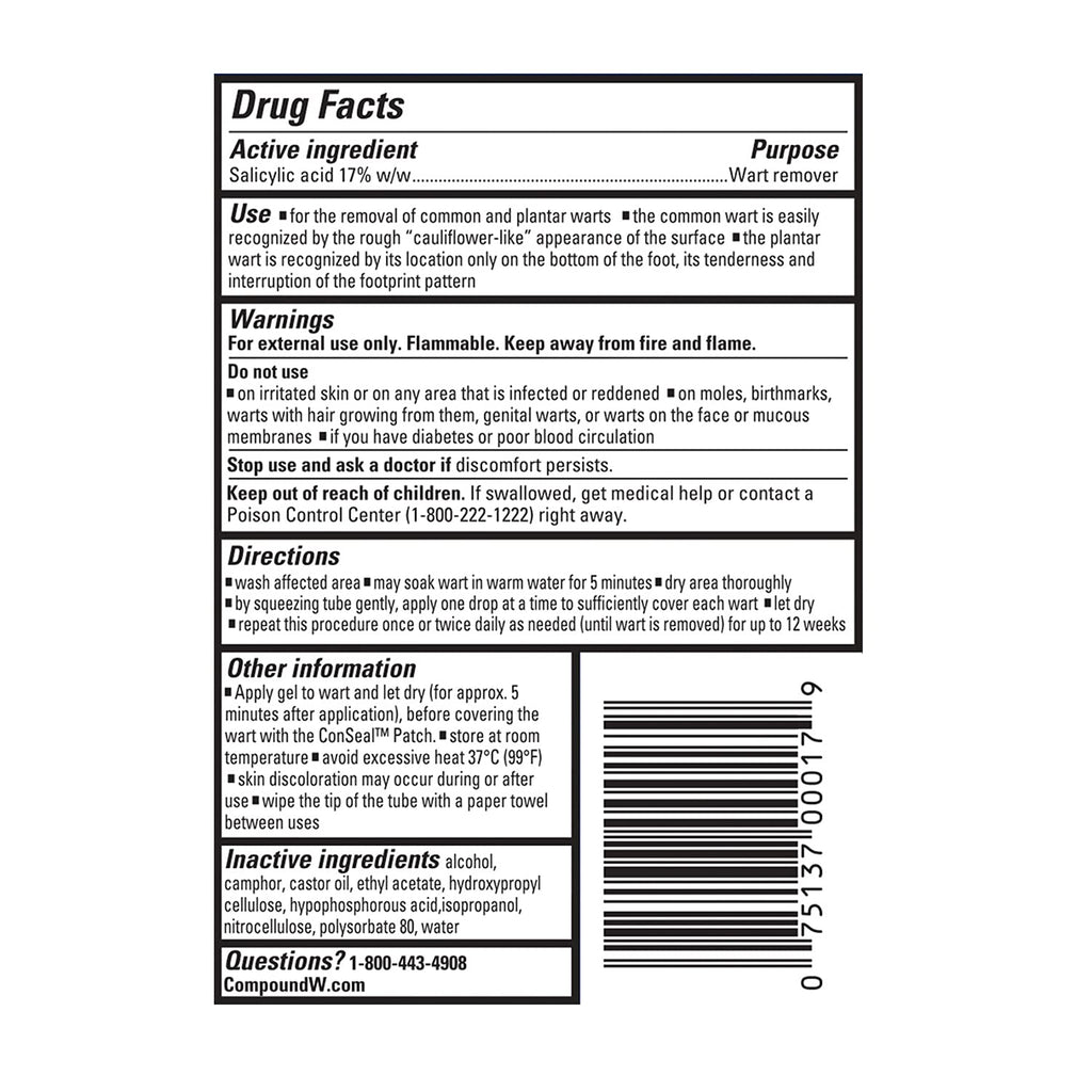 Compound W Maximum Strength Wart Remover Gel & ConSeal Patches with Salicylic Acid, Discreetly Treats Common & Plantar Warts, 0.25 Ounce Gel & 12 Waterproof Patches