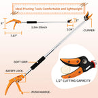 3.5 ft (1.0m) Cut & Tree Trimmer for Precision Gardening Pruning & Fruit picking, 40 in Long Reach Pruning Shears - Lightweight Aluminum Rust-Resistant Picker, Branch Bypass Loppers(1/4" Max Cut)