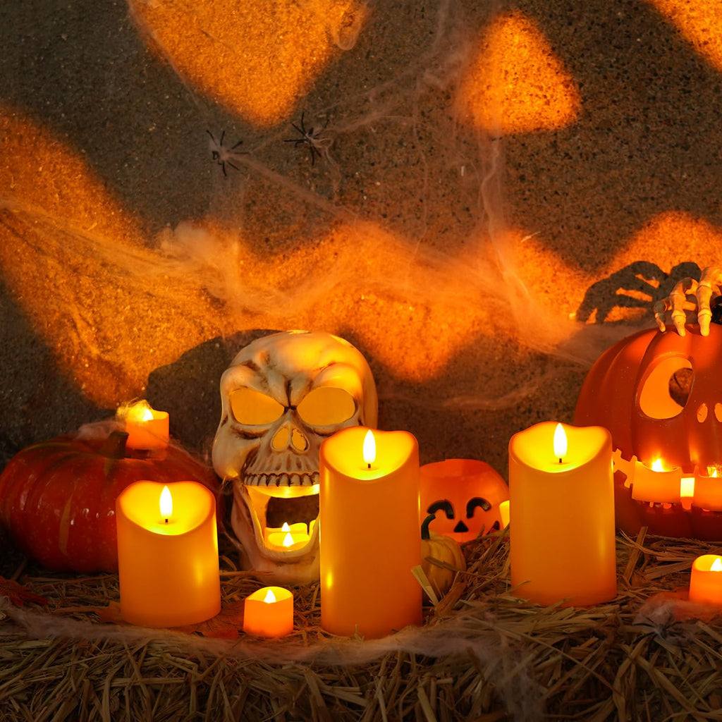Homemory Halloween Orange Flameless Candles Outdoor, Fall Candles Battery
