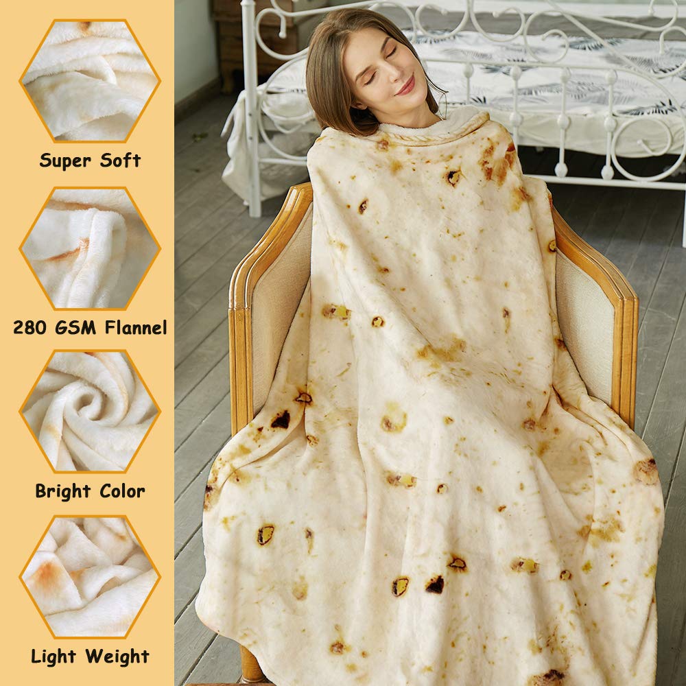 SeaRoomy 60 inches Burrito Tortilla Blanket, Funny Food Throw Blanket