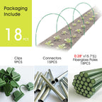 RIFNY 18 PCS Garden Hoops for Raised Beds, Greenhouse Hoops Kit Long Grow Tunnel for Row Cover, Rust-Free Fiberglass Garden Support Poles for Insect Mesh Netting Freeze Plant Cover (Green)
