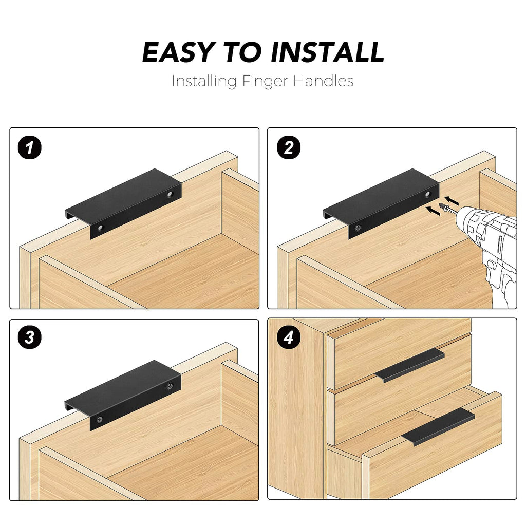 Ravinte 6 Pack Finger Pulls for Cabinets 250mm/9.84" Length Black Edge Pulls Matte Black Finger Cabinet Concealed Handles for Kitchen Drawer Tab Handle