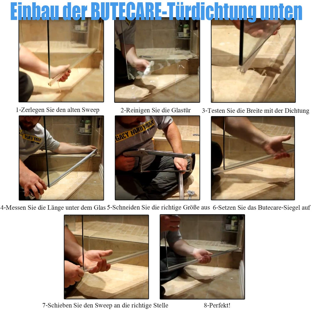 2-Pack Butecare Frameless Shower Door Bottom Seal with Long Sweep for Glass Doors – Stop Shower Leaks and Create a Water Barrier (1/2” x 36”)