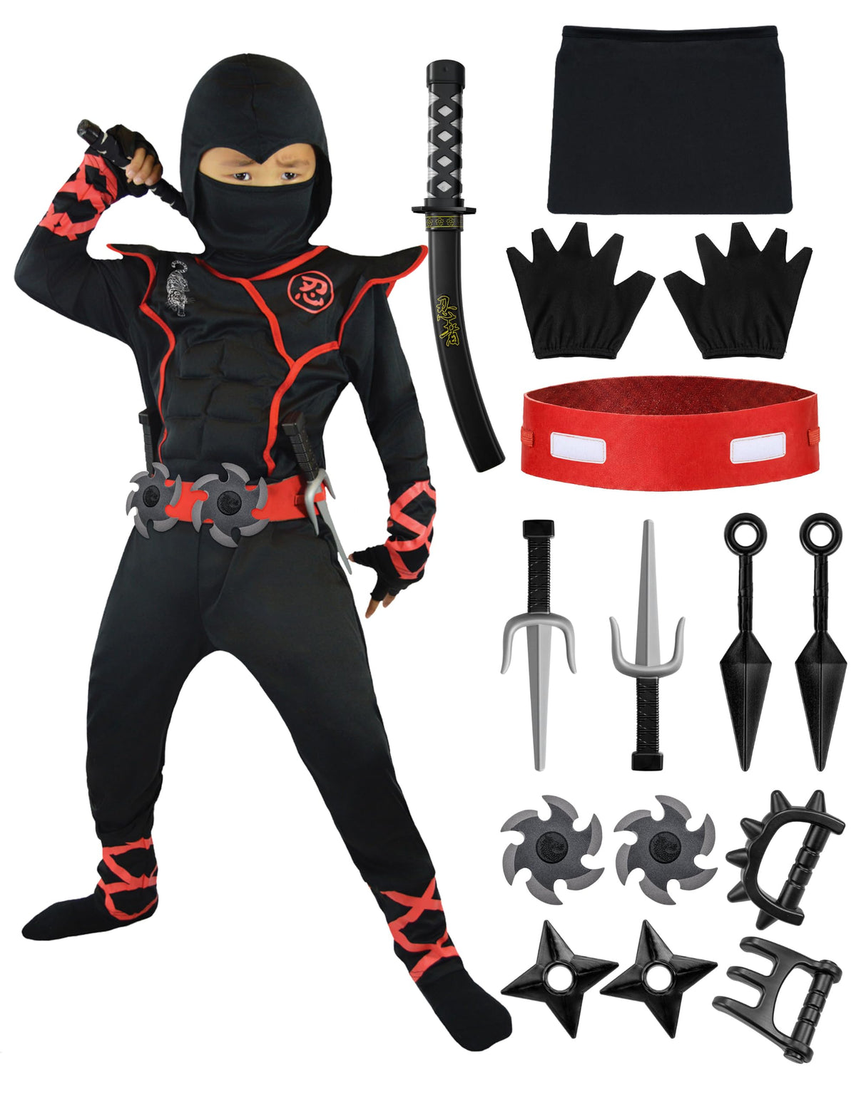 Spooktacular Creations Halloween Ninja Costume, Black Ninja Outfit Set for Kids, Halloween Costumes with Accessories for Boys Dress Up and Role Play Party (Small, 5-7 yrs)