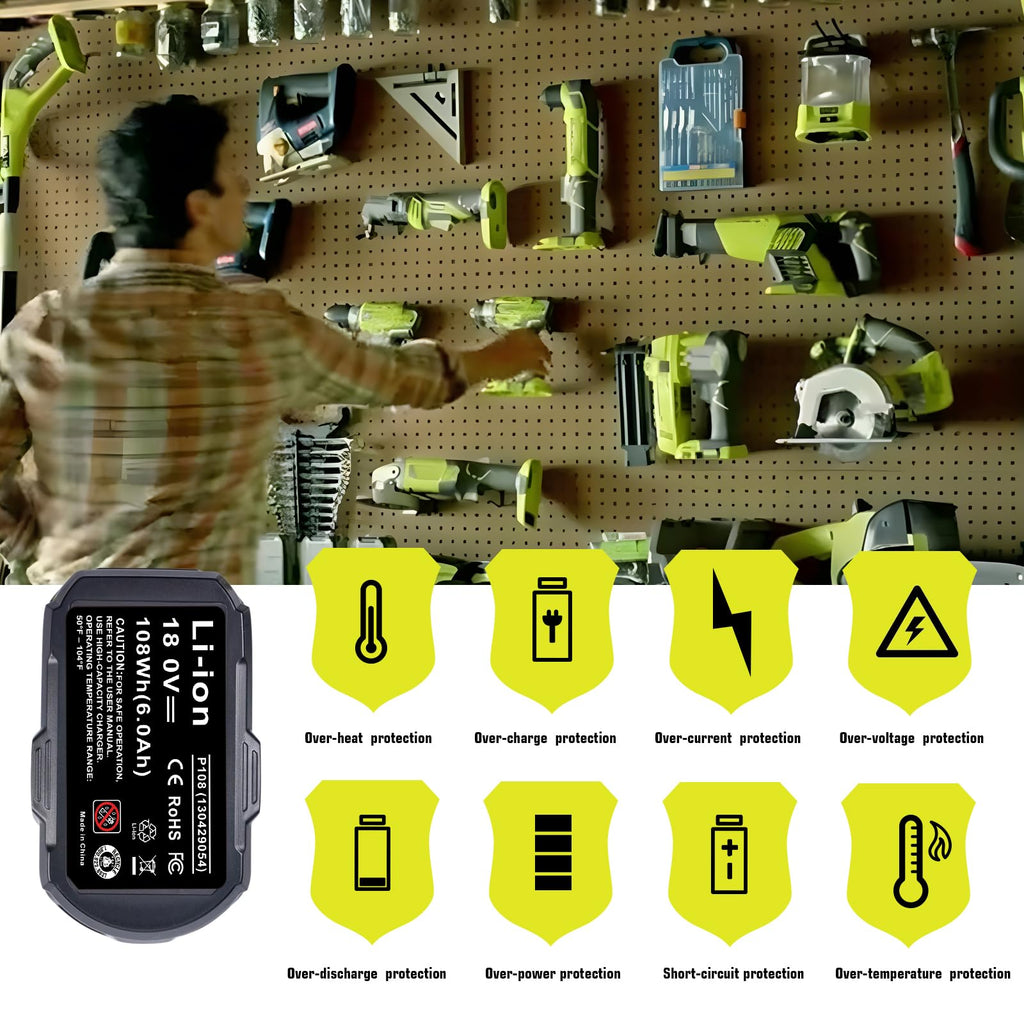 ULDERTRA 2-Pack 6.0Ah Replacement Batteries for Ryobi 18V Battery - Extended Power and Reliability