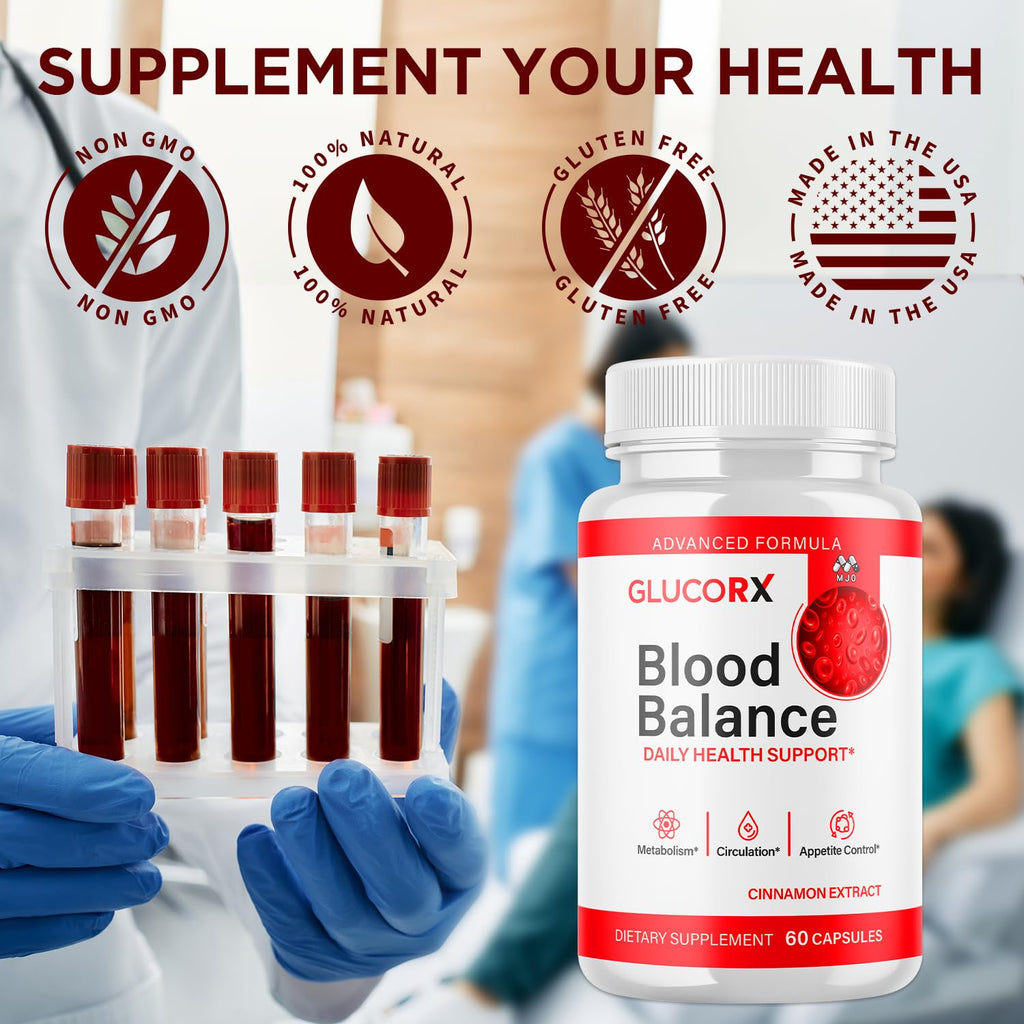 GlucoRX Blood Balance Capsules, Official GlucoRX Blood Support Pills with All Natural Ingredients, Advanced Health and Wellness Support Formula with Maximum Strength Multivitamins (60 Capsules)