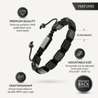 RTZN® Black Onyx Bracelet for Men – Premium Artisan Handcrafted Authentic Matte Black Beads – 9MM Adjustable Mens Beaded Bracelets (Havana)