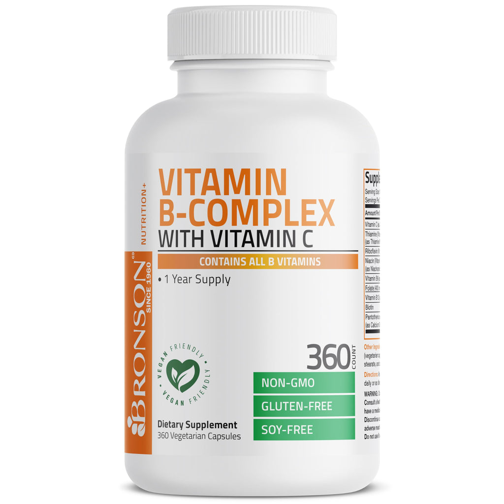 Bronson Vitamin B Complex with Vitamin C - Immune Health, Energy Support & Nervous System Support - Non-GMO, 360 Vegetarian Capsules