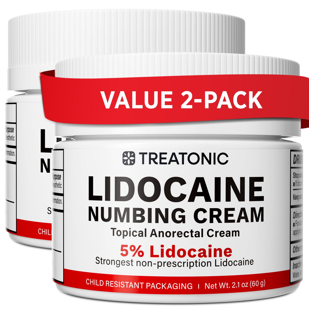 Treatonic 5% Lidocaine Numbing Cream: Lidocaine Cream Maximum Strength for Pain Relief, Itching, Burning, Soreness, Hemorrhoid - Fast Acting & Long Lasting Numbing - 2.1 oz (2-Pack)