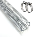 ZY-hosetube Wire Reinforced Hose 1" id - 25ft Clear Heavy Duty Suction Line Plastic Flexible Vinyl Tubing with Spiral Steel Wire, Drain Water Fuel Powder for Boat Marine Bilge Pump, with 2 clamps