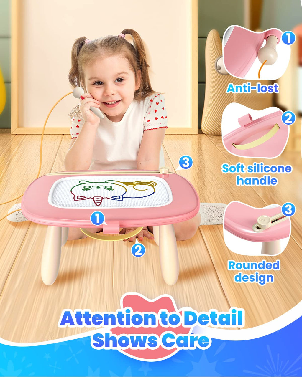 Seimome Magnetic Drawing Board, Toddler Girl Toys for 1-3 Year Old, Doodle Board Learning and Educational Kids Toys- Pink