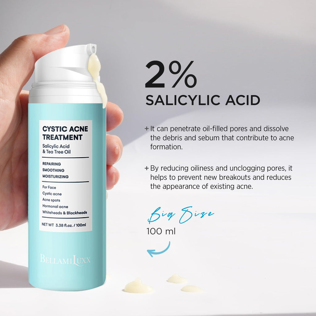 Cystic Acne Spot Treatment for Face: Hormonal Acne Pimple Cream with Salicylic Acid & Tea Tree Oil - Hormonal & Pimple Cream for Teens & Adults,120 Day Supply & 3.38 oz / 100 ml