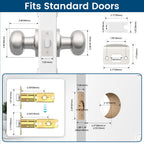 Vesmikit 5 Pack Brushed Nickel Door Knob, Round Interior Door Knobs for Hallway Closet, Non-Locking Passage Door Knobs, Keyless Door Handles for Left/Right Handle Doors