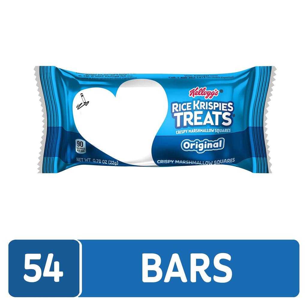 Rice Krispies Treats Crispy Marshmallow Squares, Kids Snacks, Cereal Bars, Original, 3.329lb Box (54 Bars)