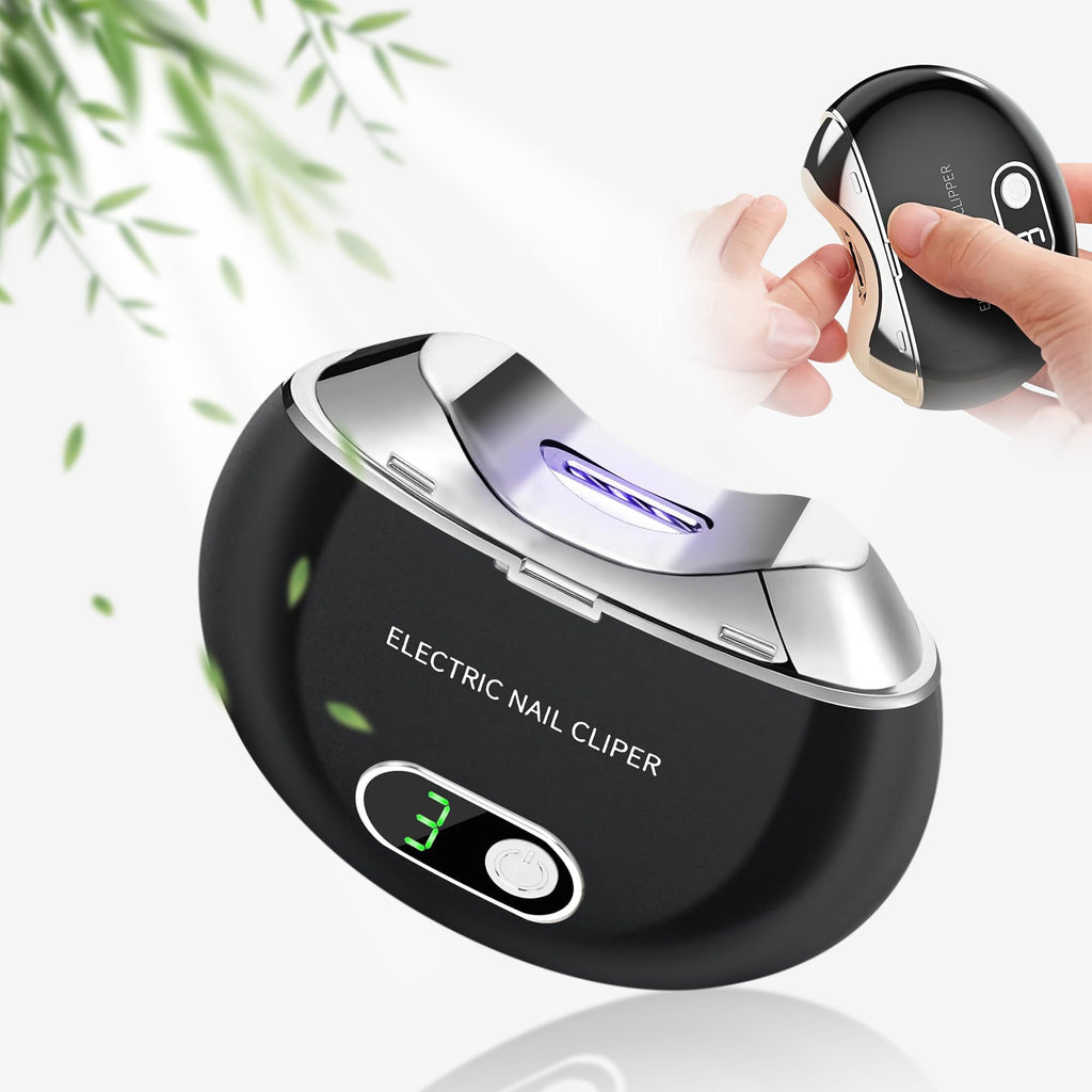Electric Nail Clipper With 3-Speed Trimmer, LCD Digital Display, USB Rechargeable - Safety Toenail Clippers for Kids, Adults, Elderly (Piano Black)