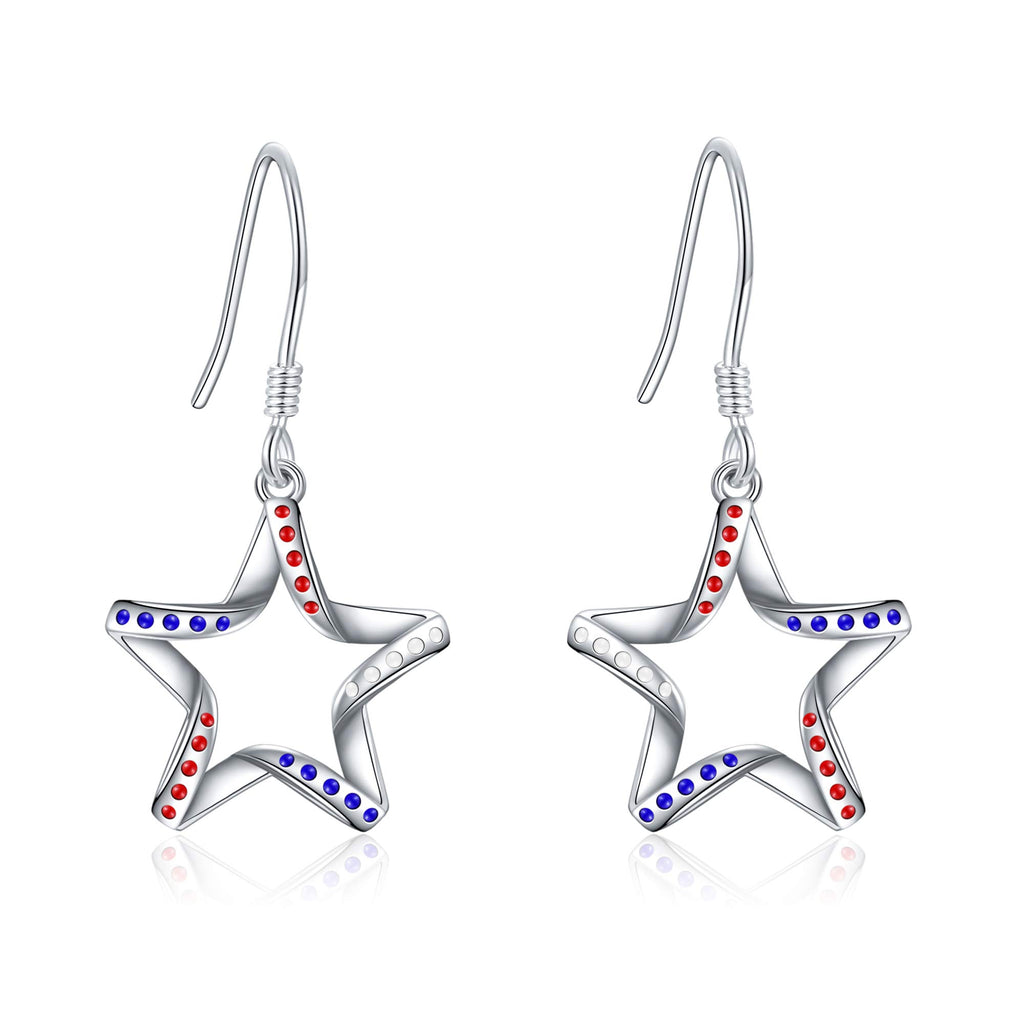 USA Flag Patriotic 925 Sterling Silver Star Earrings for Women