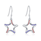USA Flag Patriotic 925 Sterling Silver Star Earrings for Women