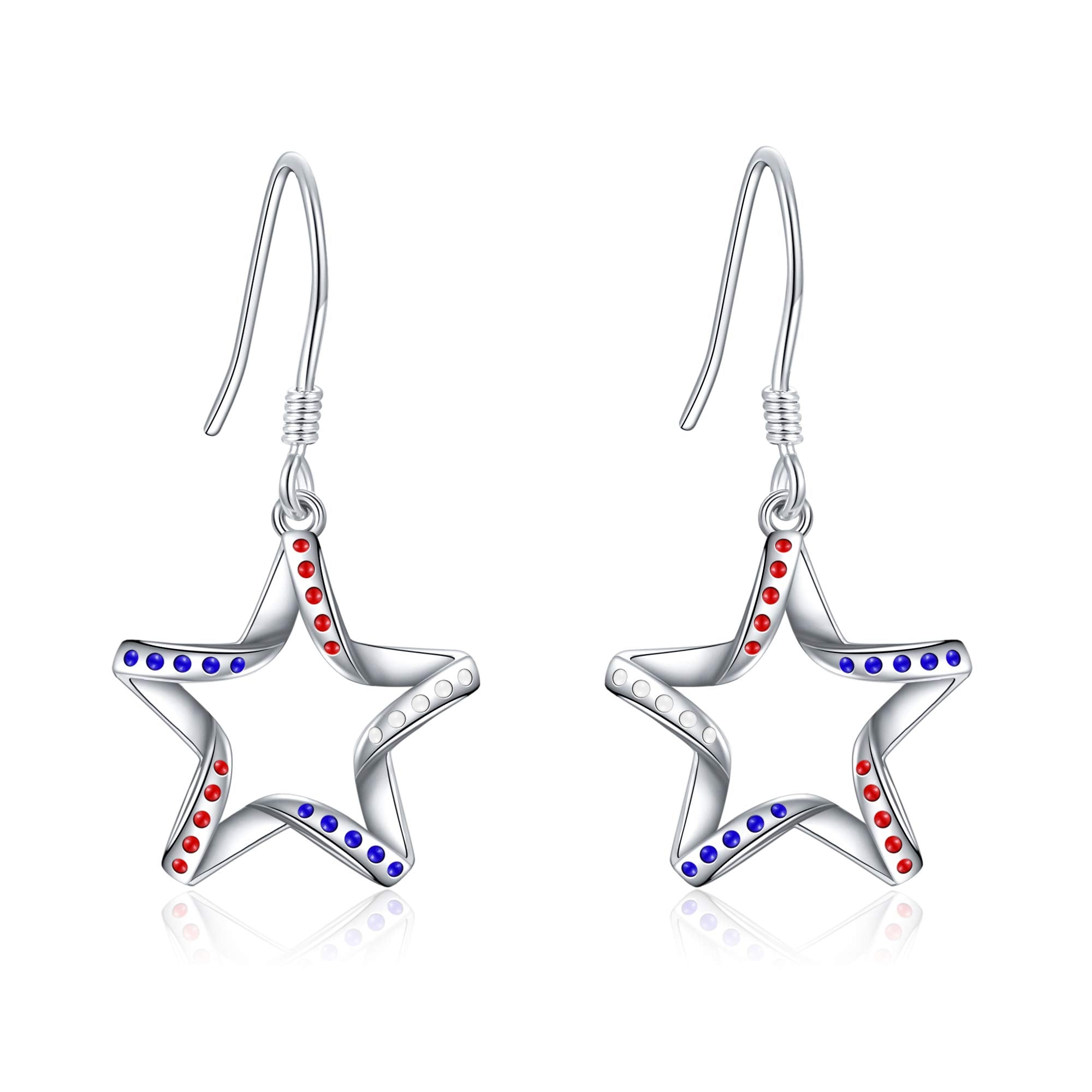 USA Flag Patriotic 925 Sterling Silver Star Earrings for Women