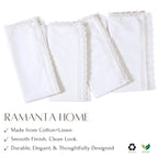 Ramanta Home White Coth Dinner Napkin Set of 12 Premium Cotton 20X20 Inch Oversized Linen Flax Lace Soft & Durable Washable Ideal for Everyday Use Parties Thanksgiving Christmas Halloween