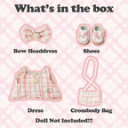 Clothes Compatible with LABUBU Doll – 4PCS Pink Tweed Charm Set, 17cm Doll Clothes Designer Outfit for Romantic Pastel Theme, Chic Stylish Accessories for Labubu, No Doll (Peachy Tweed Daydream)