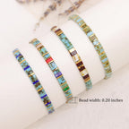Tyebiva Tila Flat Beaded Bracelets Set for Women, 4Pcs Trendy Handmade Glass Turquoise Colorful Stack Beads Stretch Bracelet Festive Holiday Accessories Jewelry Gift.