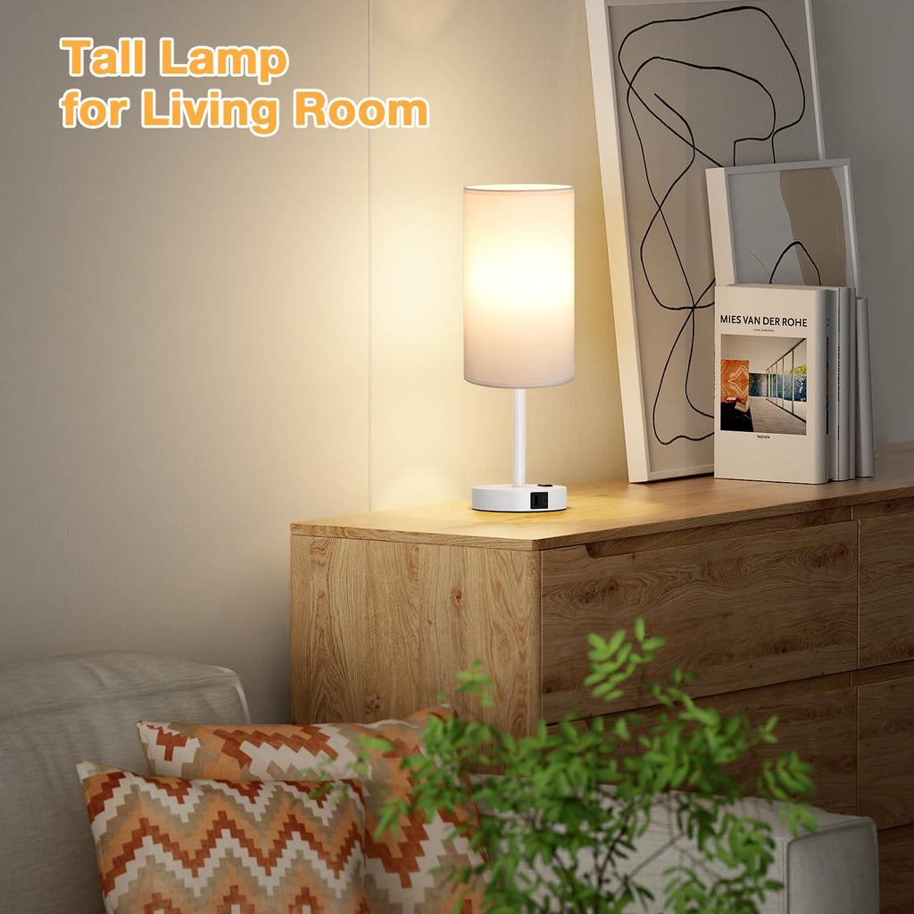 Dicoool Touch Bedside Table Lamp with USB - 3 Way Dimmable White Lamp for Bedroom Nightstand, Desk Lamp with Charging Station for Dorm, Office, Kids Room, Living Room
