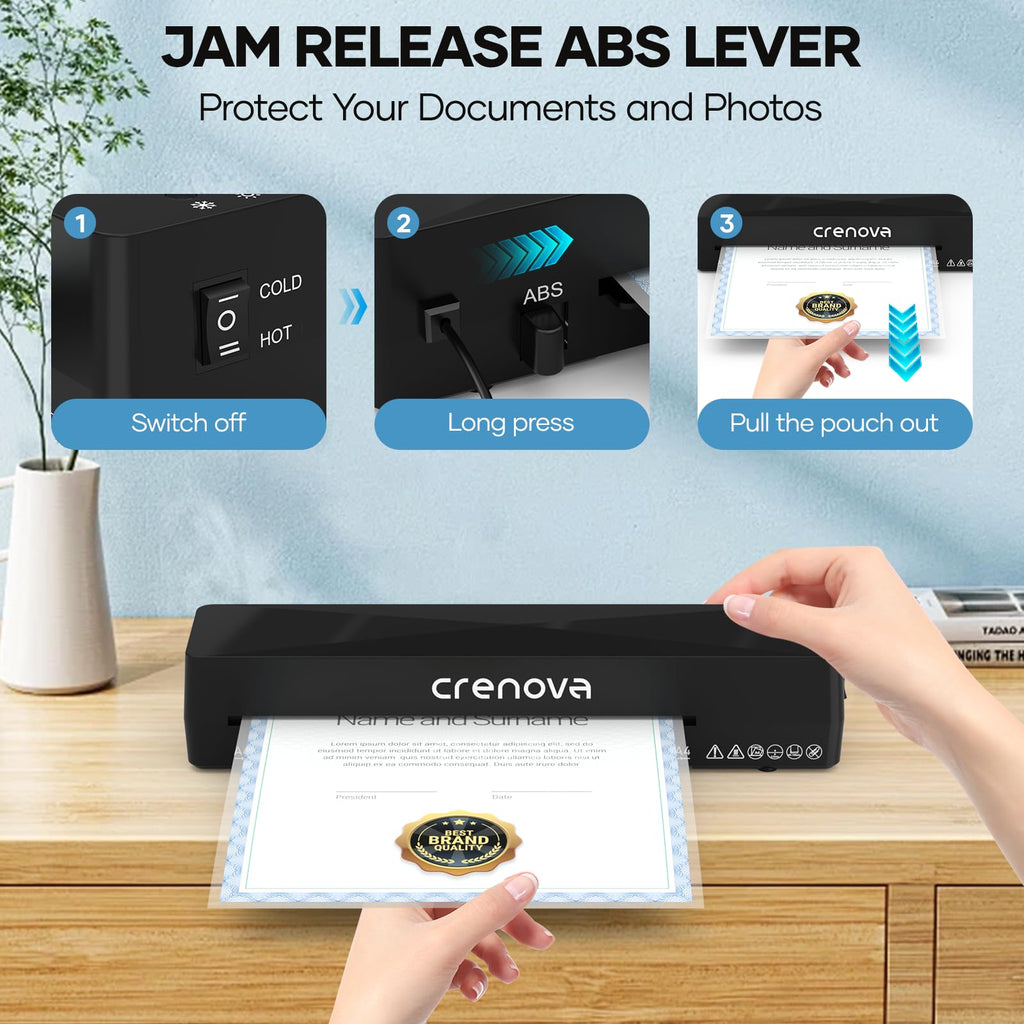 Crenova Laminator Machine with 10 Laminating Sheets, A4 Laminating Machine