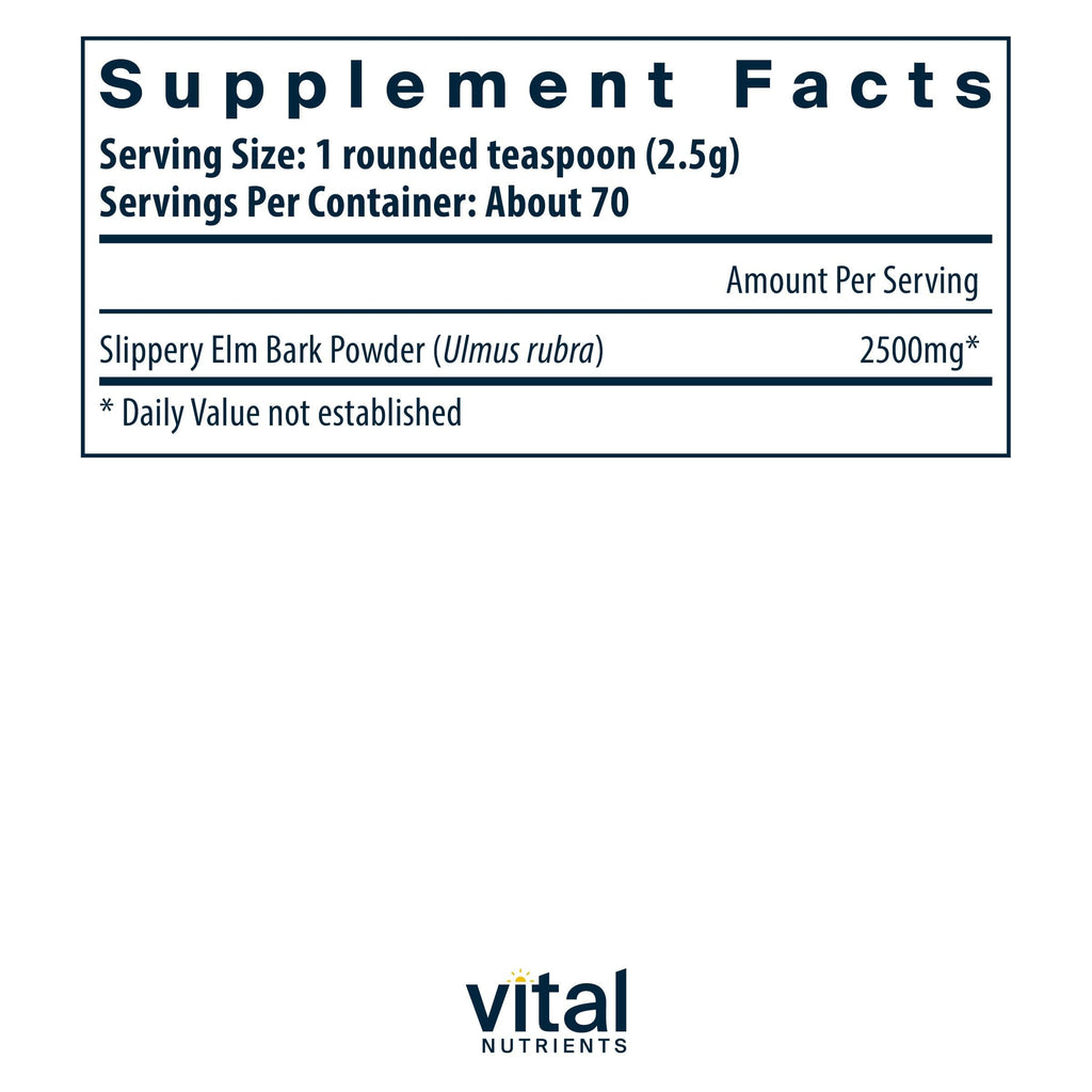 Vital Nutrients Slippery Elm Bark Powder - Herbal Leaky Gut Support - Vegan Gastrointestinal Support for Regular Bowel Movements - Gluten, Dairy, Soy Free - Non-GMO - 2500mg