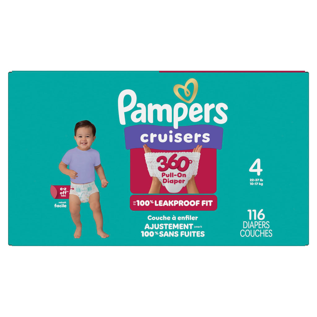 Pampers Diapers - Cruisers 360 - Size 4, 116 Count, up to 100% Leakproof Pull-On Diaper for Active Babies