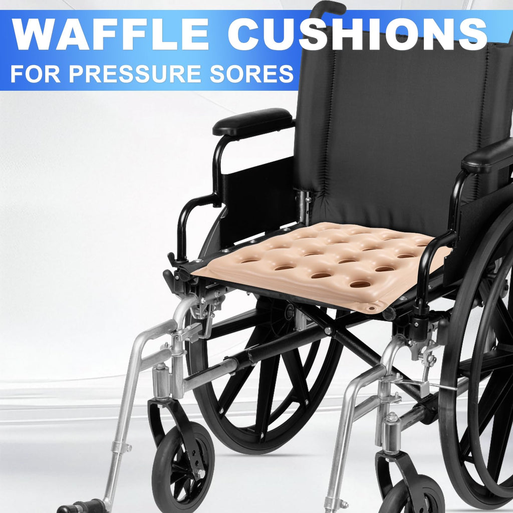 2-Pack Waffle Inflatable Seat Cushions with Pump, 18 Inch Beige 16-Hole Air Cushion for Pressure Relief, Wheelchair, Office Chair, Car Seat & Travel (Beige)