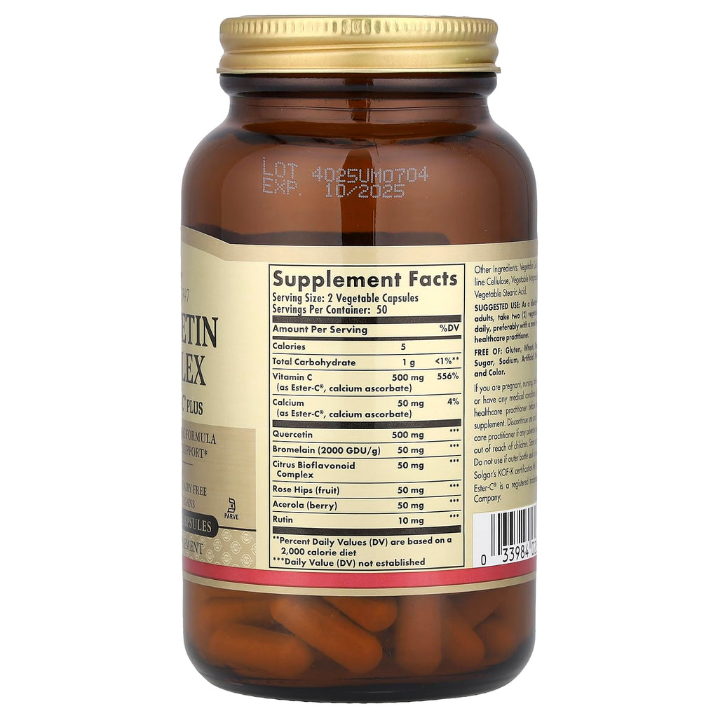 Solgar Quercetin Complex with Ester-C Plus, 100 Vegetable Capsules - Supports Immune Health, Antioxidant - Gentle on The Stomach Vitamin C - Non-GMO, Vegan, Gluten/Dairy Free - 50 Servings
