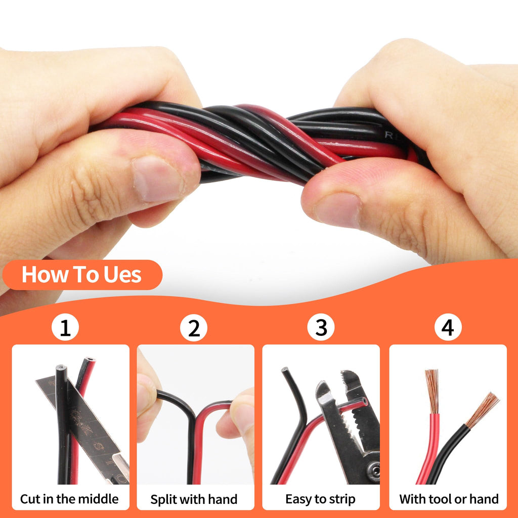 10 Gauge Wire, 10AWG Automotive Electrical Wire 100FT 2 Conductor Red Black 12V/24V DC Cable LED Strips Extension Cord for Light RC Car Speaker Wire