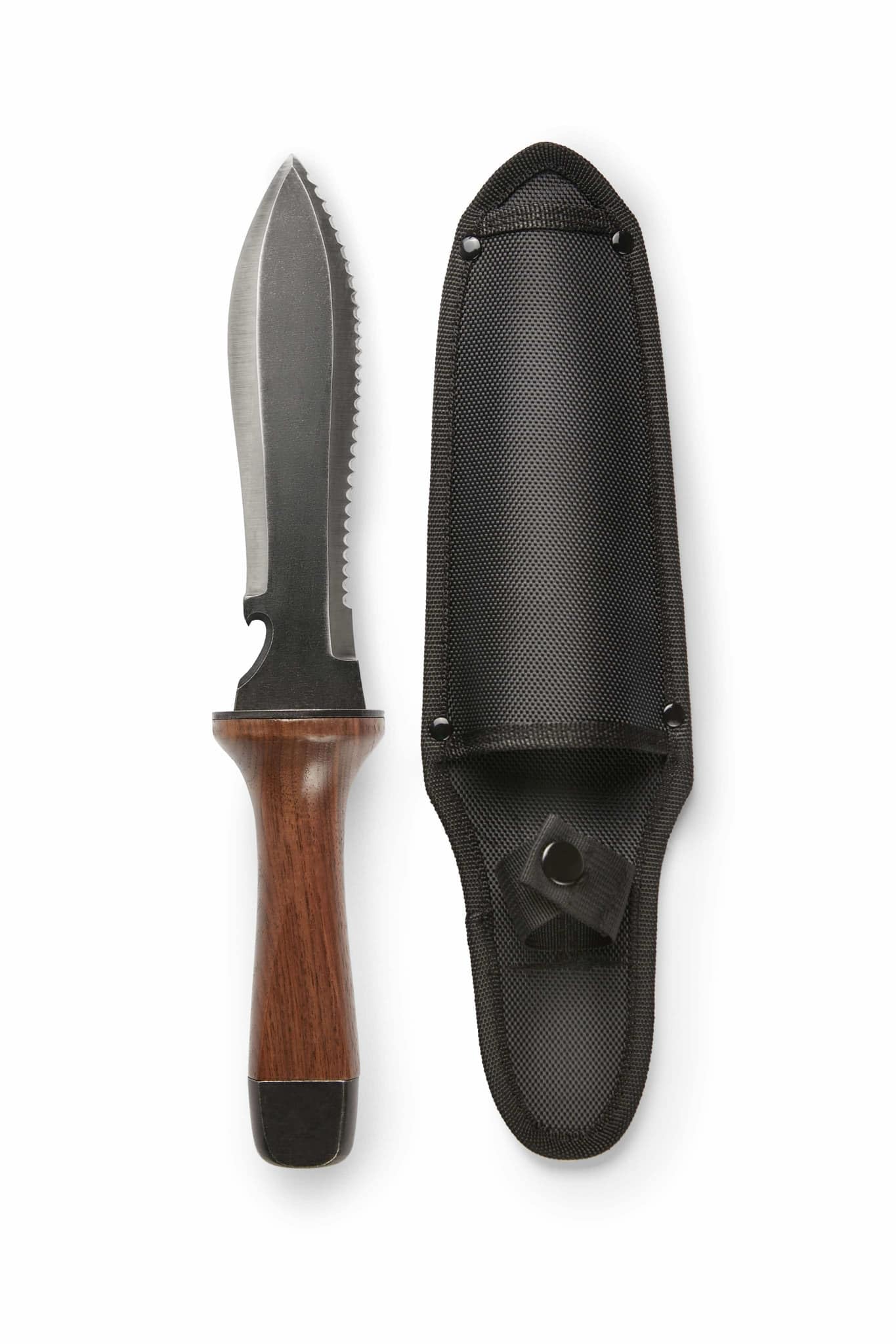 Hori Hori Garden Knife, Traditional Japanese Weeding Tool with ergonomic wooden handle. Large 7'inch blade with case. (Standard blade)