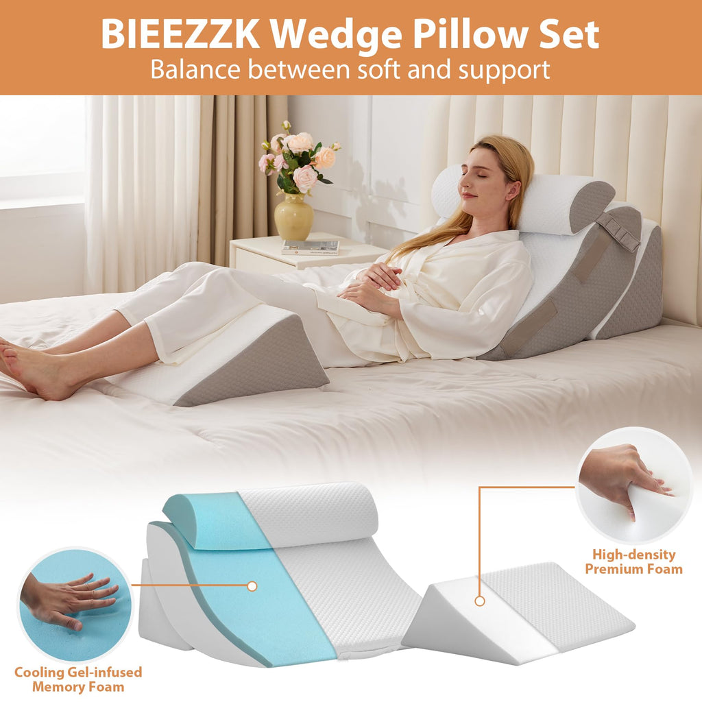 4PCS Wedge Pillow Set for After Surgery, Orthopedic Bed Wedge Pillow for Back Pain Relief, Sitting up in Bed,Recovery, Acid Reflux, Snoring, Body Pillow for Sleeping,Leg,Shoulder Support, Velvet Grey
