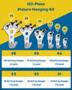 Uniclife 152 Pcs Picture Hanging Kit, 10 lb, 20 lb, 30 lb, 50 lb, 75 lb, 100 lb Heavy Duty Picture Hangers for Drywall & Wood, Picture Hanging Hooks, Frame Hooks, Silver