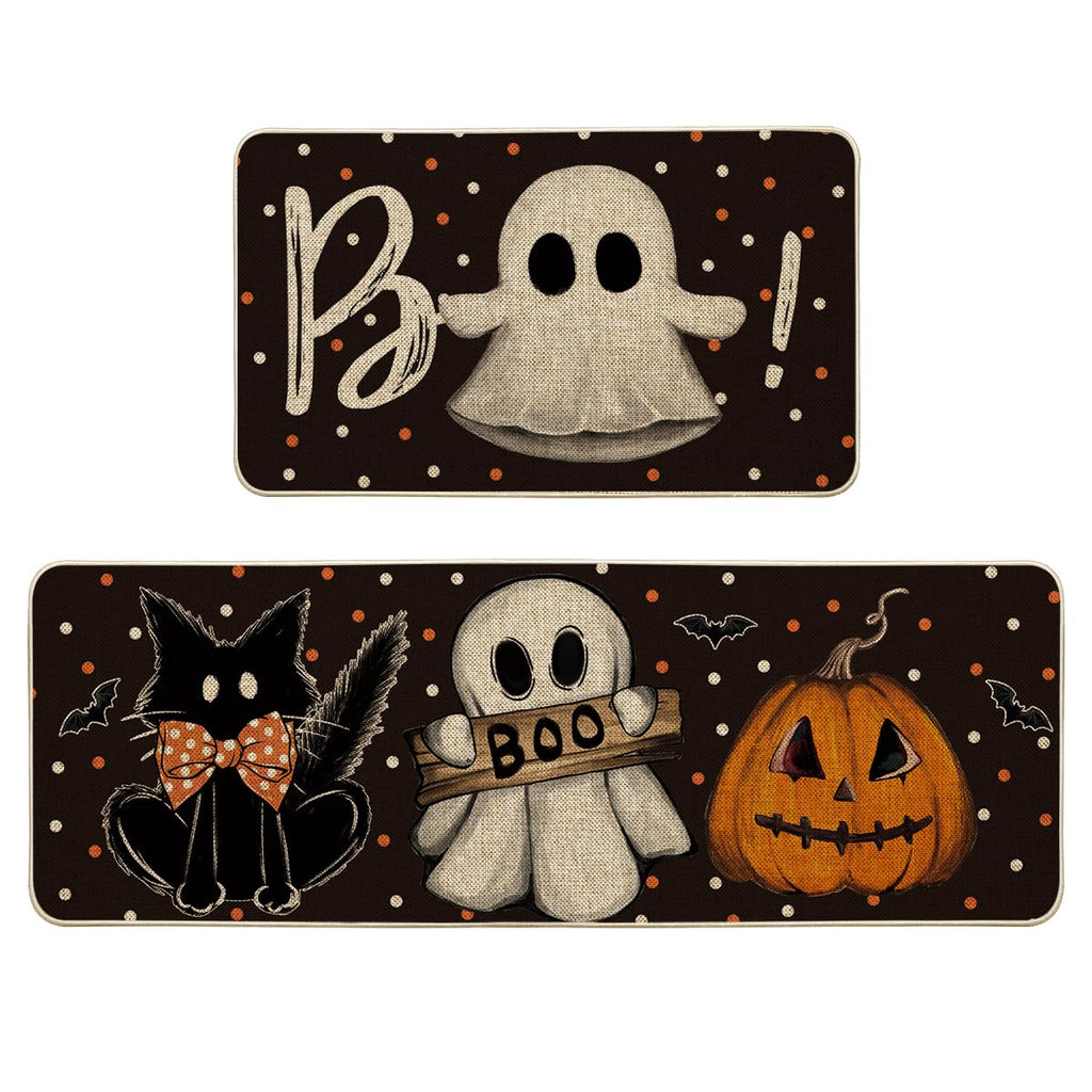 Artoid Mode Black Cats Boo Halloween Kitchen Mats Set of 2-17x29+17x47