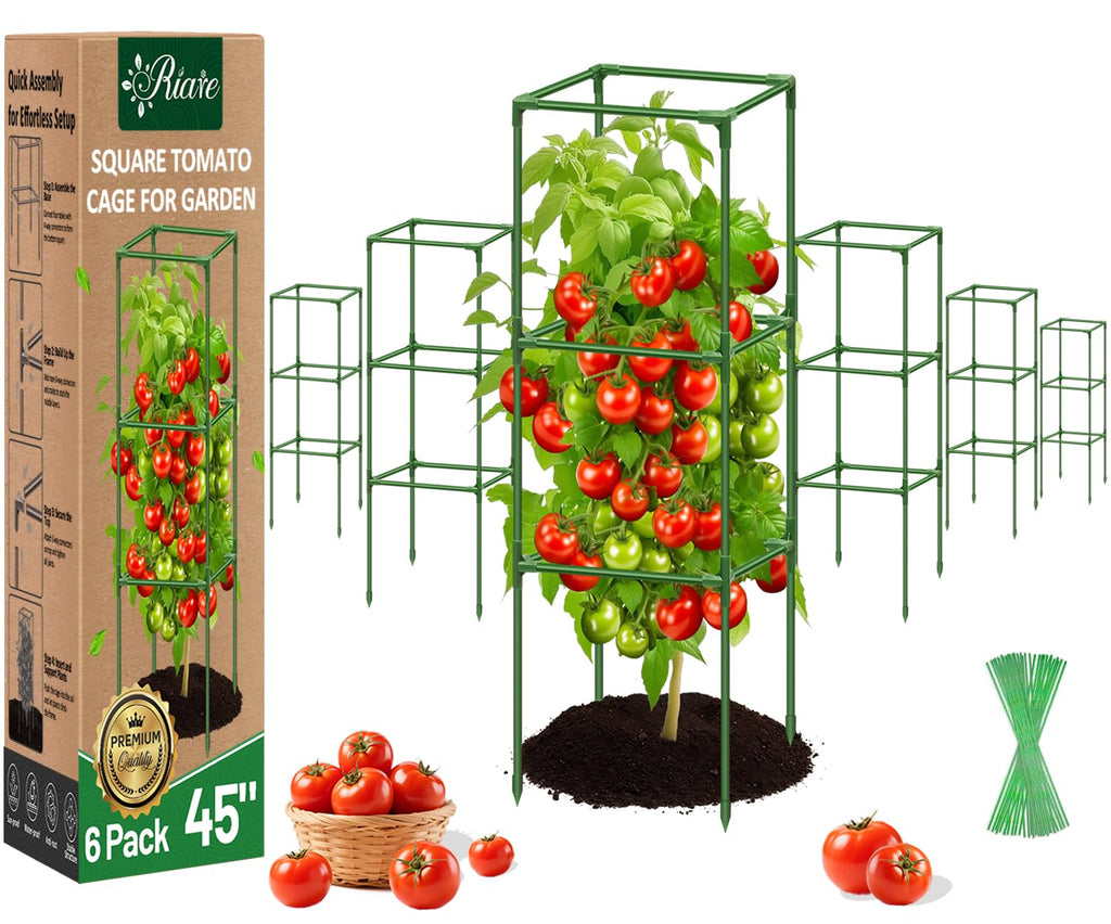 Riare 6 Pack 45in Square Tomato Cages for Garden, Heavy Duty Tomato Trellis
