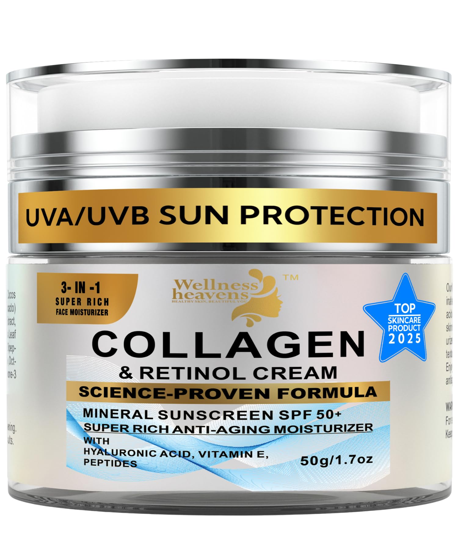 Anti-Aging Face Moisturizer for Face, Face Moisturizer with SPF, Collagen, Retinol, Hyaluronic Acid Cream, Age-Defying, Lift & Firm Cream, Sunscreen for Face, Lotion, Great for Dry, Aging Skin 1.7oz