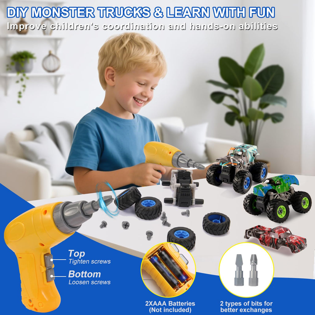 Trovogil Take Apart Monster Truck Toys for Kids 3 4 5 6 7 8 Year Old Boys, STEM Educational Building Toys with Electric Drill & Storage Box Gift Birthday Christmas for Boys Girls Kids Toddlers