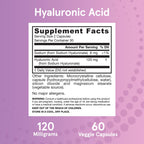 Jarrow Formulas Hyaluronic Acid 120 mg, Dietary Supplement, Skin Health Support, 60 Veggie Capsules, Up to 30 Day Supply