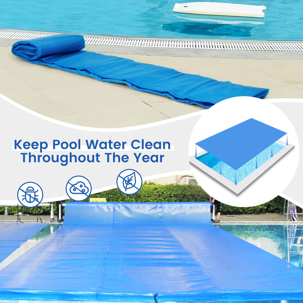 Goplus Pool Cover, 20 x 40 FT Solar Blanket 12 Mil with Carrying Bag for In-Ground and Above-Ground Swimming Pools, Rectangle Hot Tub SPA Thermal Blanket, Blue Bubble
